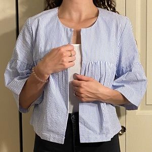 LOFT short sleeve blue and white striped sweater